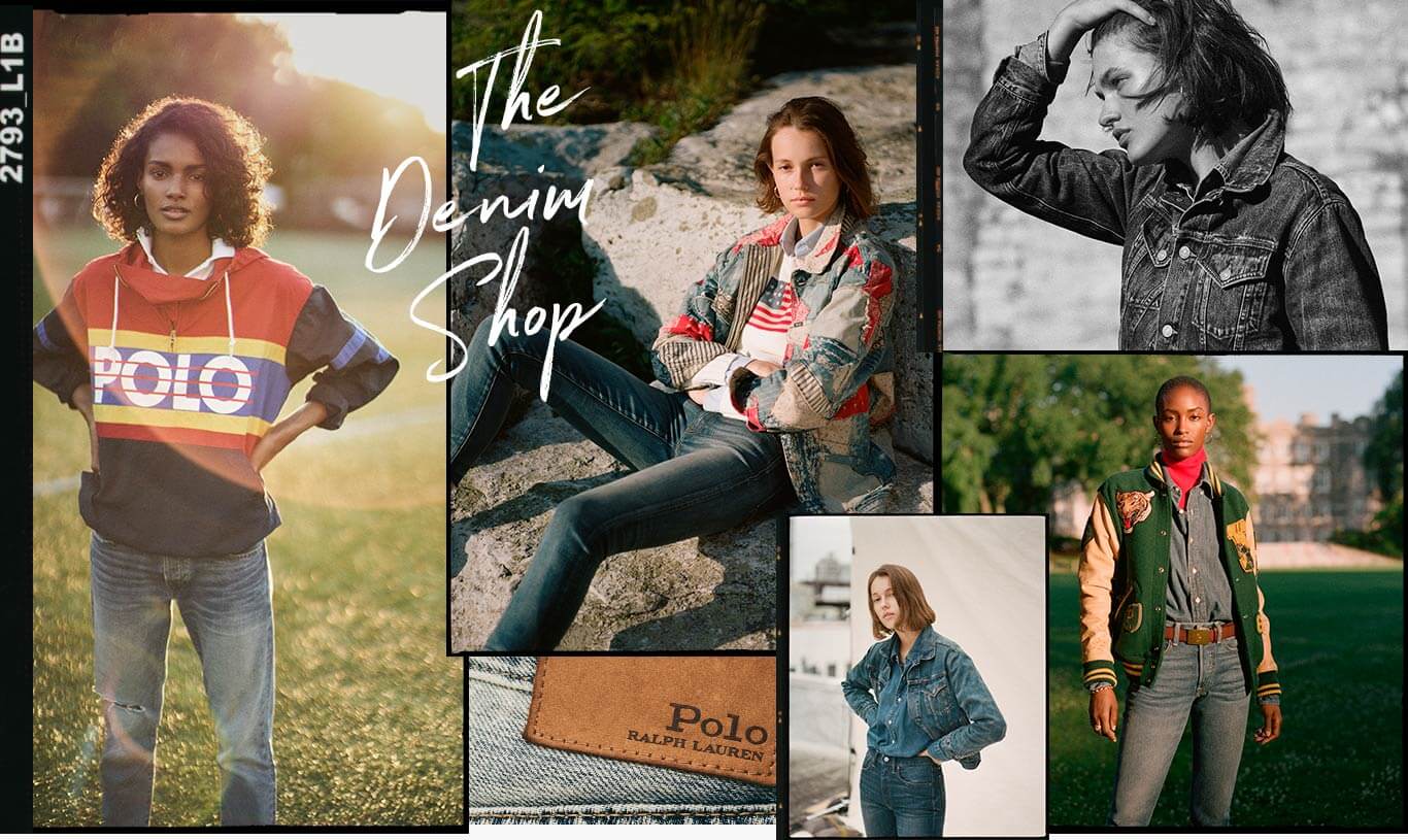Collage of women sporting various Polo denim looks. Copy: The Denim Shop