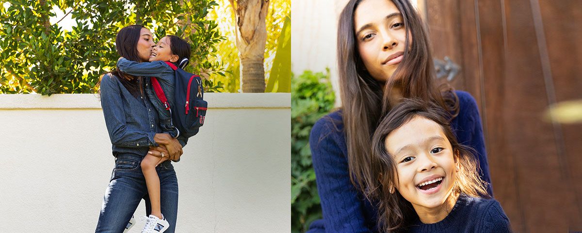 Photographs of mom and daughter in matching outfits