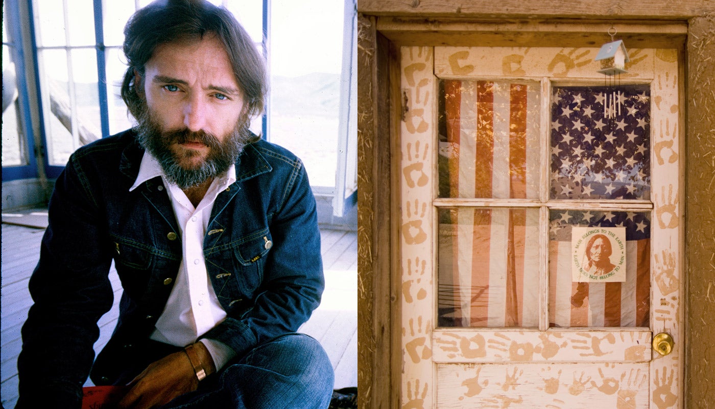 Dennis Hopper in Taos, 1970; An American flag in a door at the Taos Pueblo