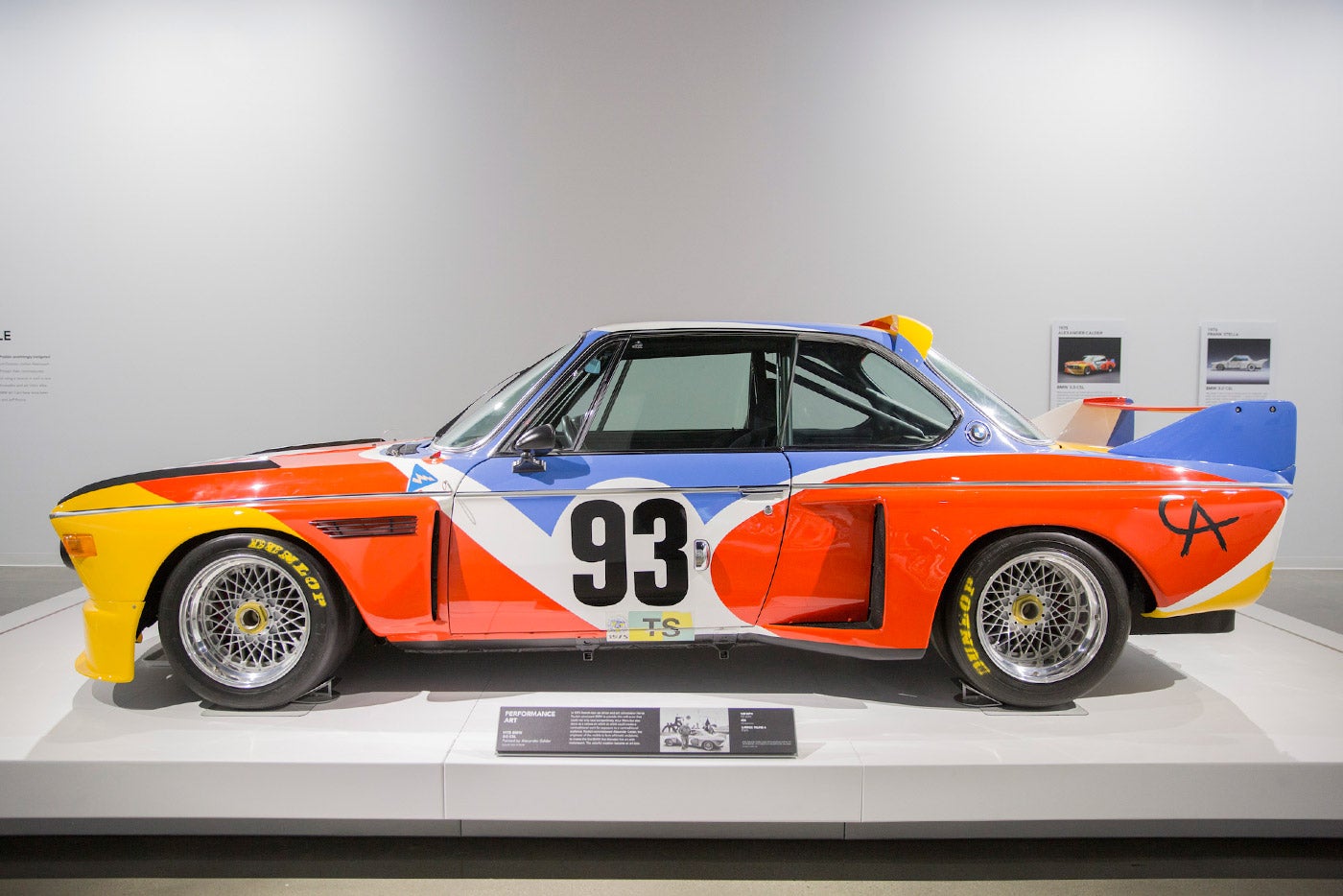 The museum houses several BMW Art Cars, including a 1975 BMW 3.0 CSL swathed in Alexander Calder’s brilliant primary colors (pictured) and a 1995 BMW 850 CSi as reimagined by David Hockney