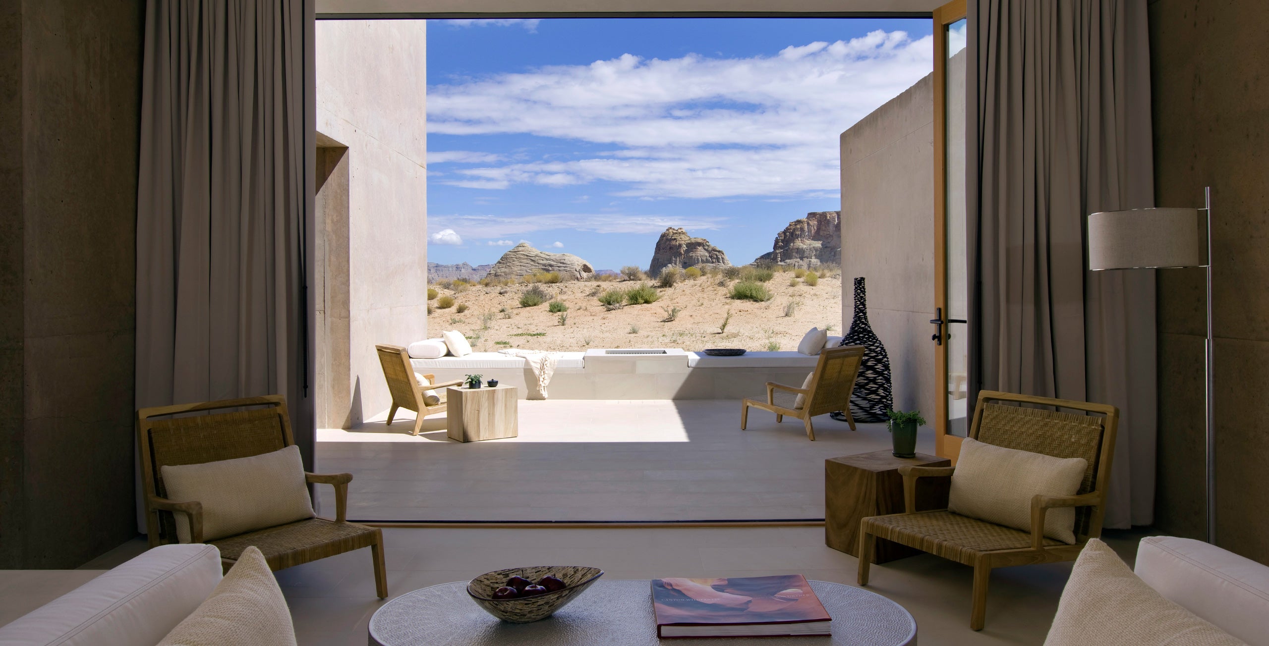 <span>Each suite at Amangiri features a lounge living area with views of the resort’s 600-acre expanse of desert</span>
