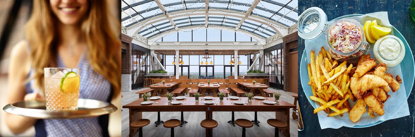 Housed in a former athletic club, Cindy’s still features a gymnasium-style roof (but now includes an indulgent menu, too)