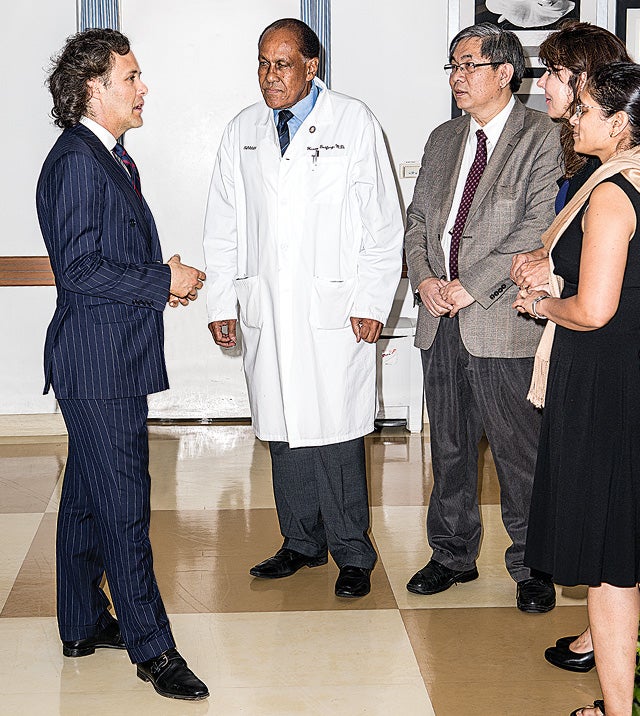 David Lauren speaks to staff at the Ralph Lauren Center for Cancer Care
