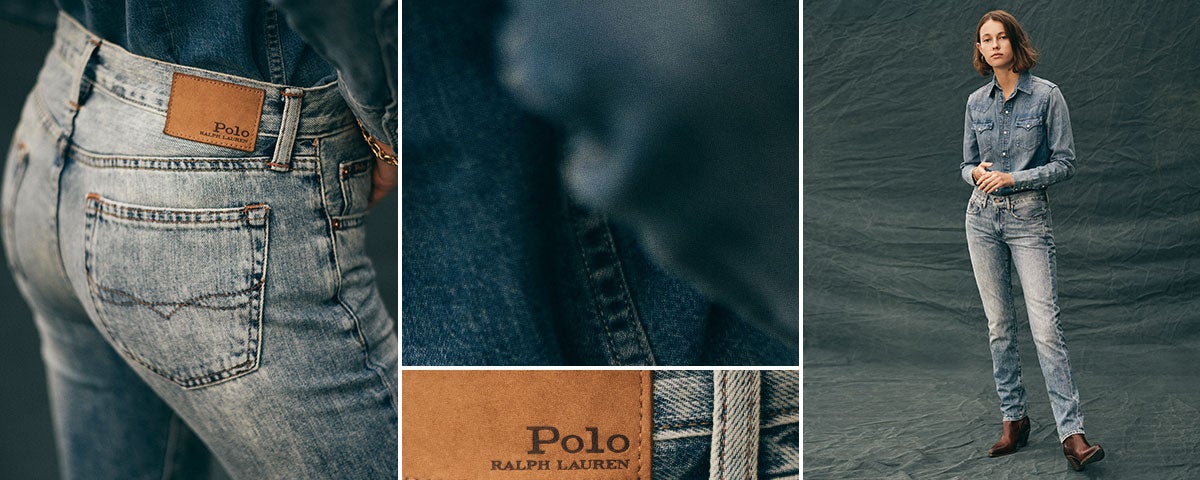Close-up of RL Heritage Straight jean; woman wears Polo denim.