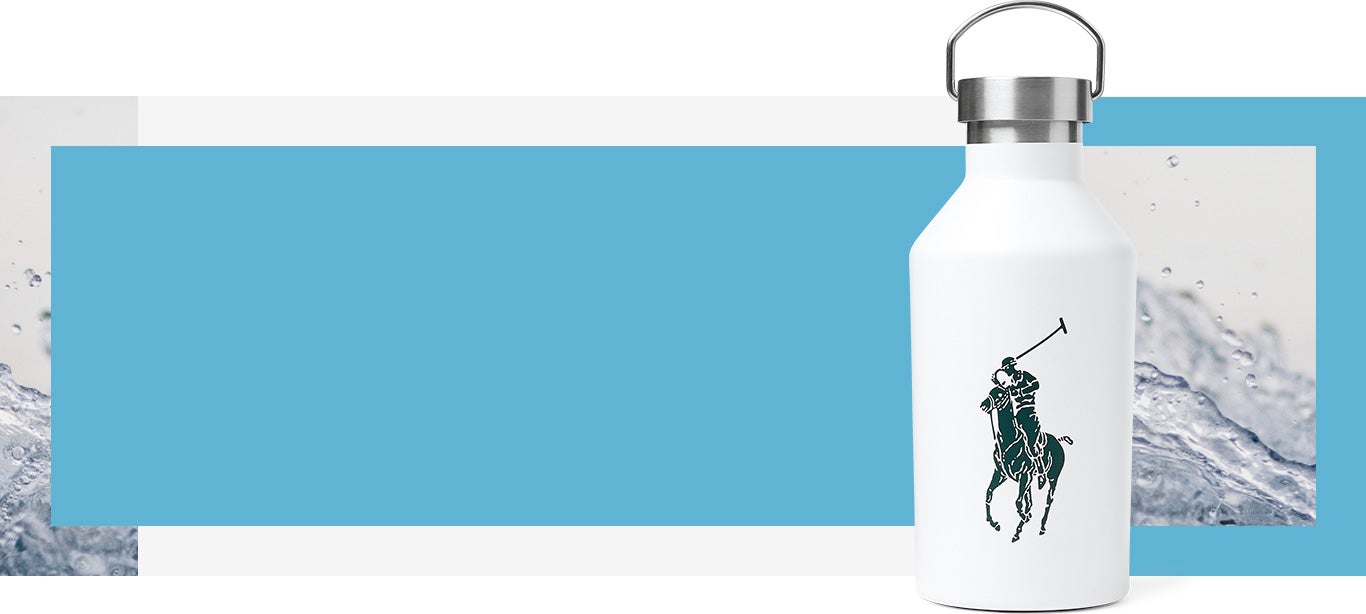White water bottle with large Polo Pony graphic at front