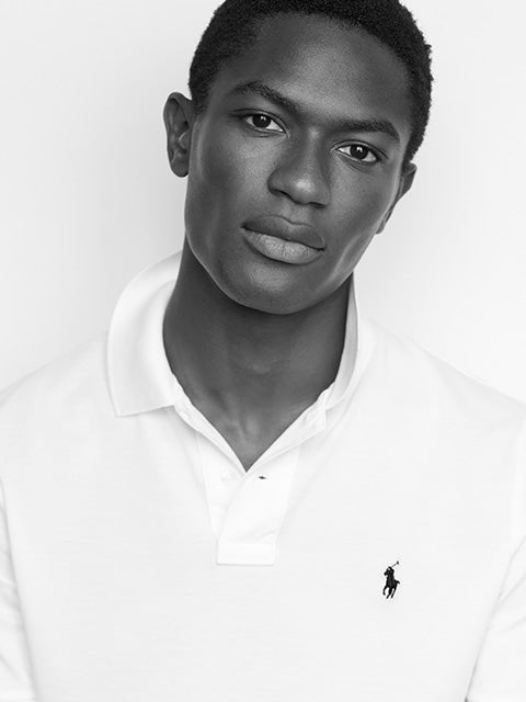 Man in white custom Polo shirt