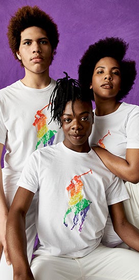 Evrisha, Tyriq & Cory in white tees with rainbow Polo graphics