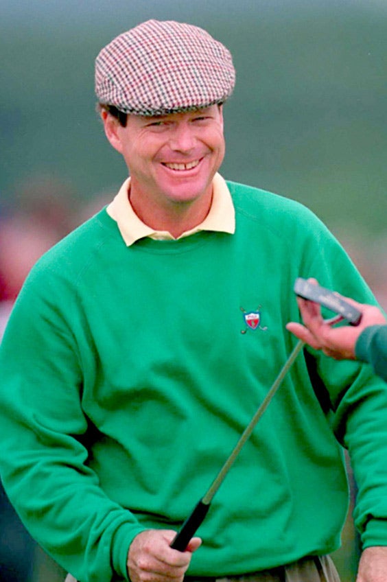 A handoff with a smile; Tom Watson during the second round of the Open Championship in Turnberry, Scotland, in 1994 