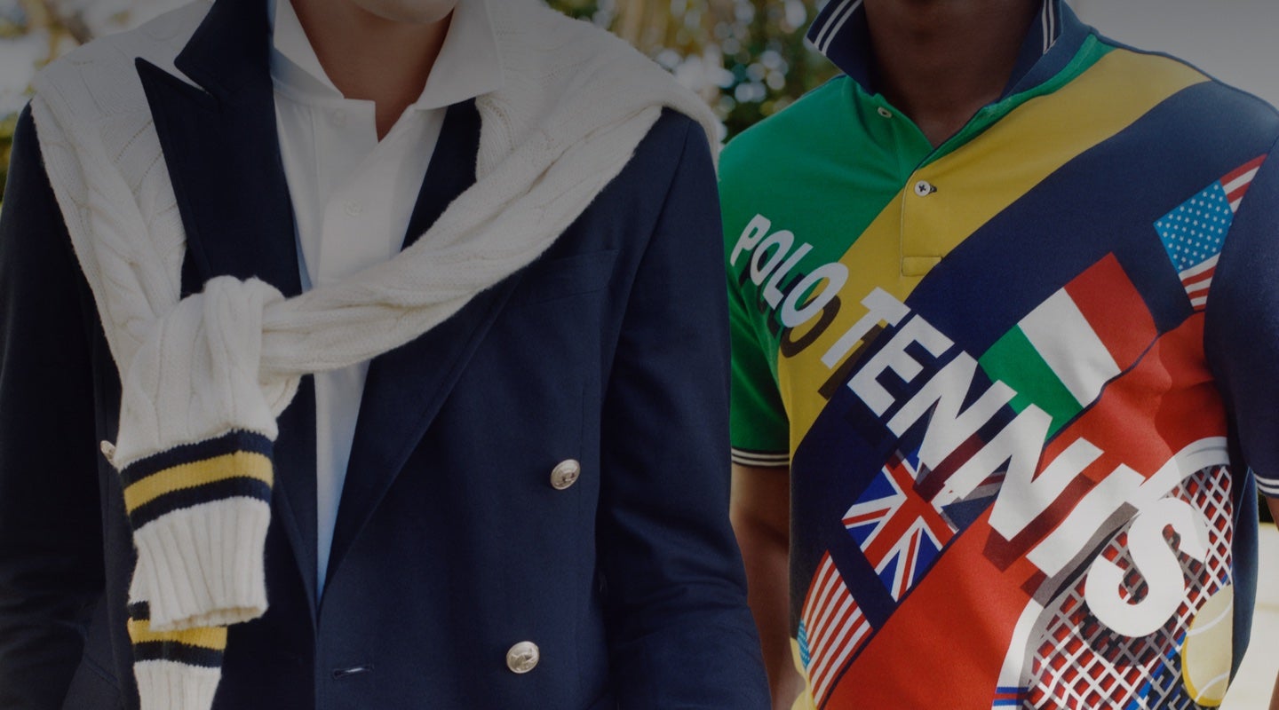 Polo shirt with tennis and international flag motifs
