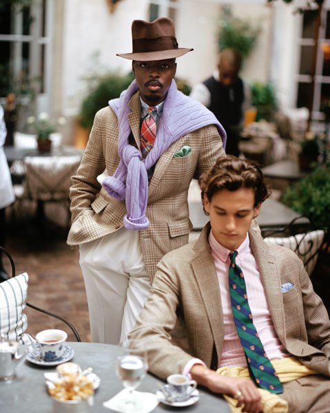 Men in sport coats & ties at outdoor cafe