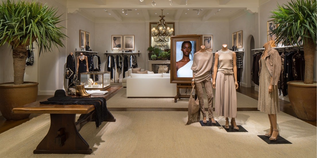 Women's clothing display inside Beverly Hills flagship