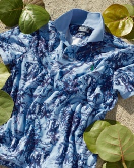 Blue Hawaiian-print Earth Polo